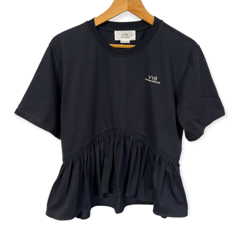 Victoria Beckham organic cotton pleated babydoll tee w/logo #53F